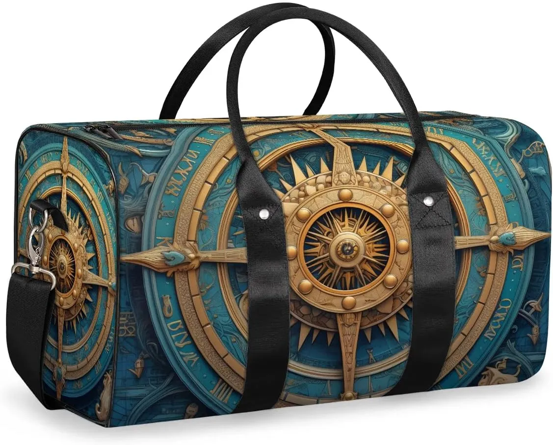 Compass Printed Travel Duffel Bag for Women Men Waterproof Foldable Overnight Weekender Bag Large Capacity Sports Gym Bag