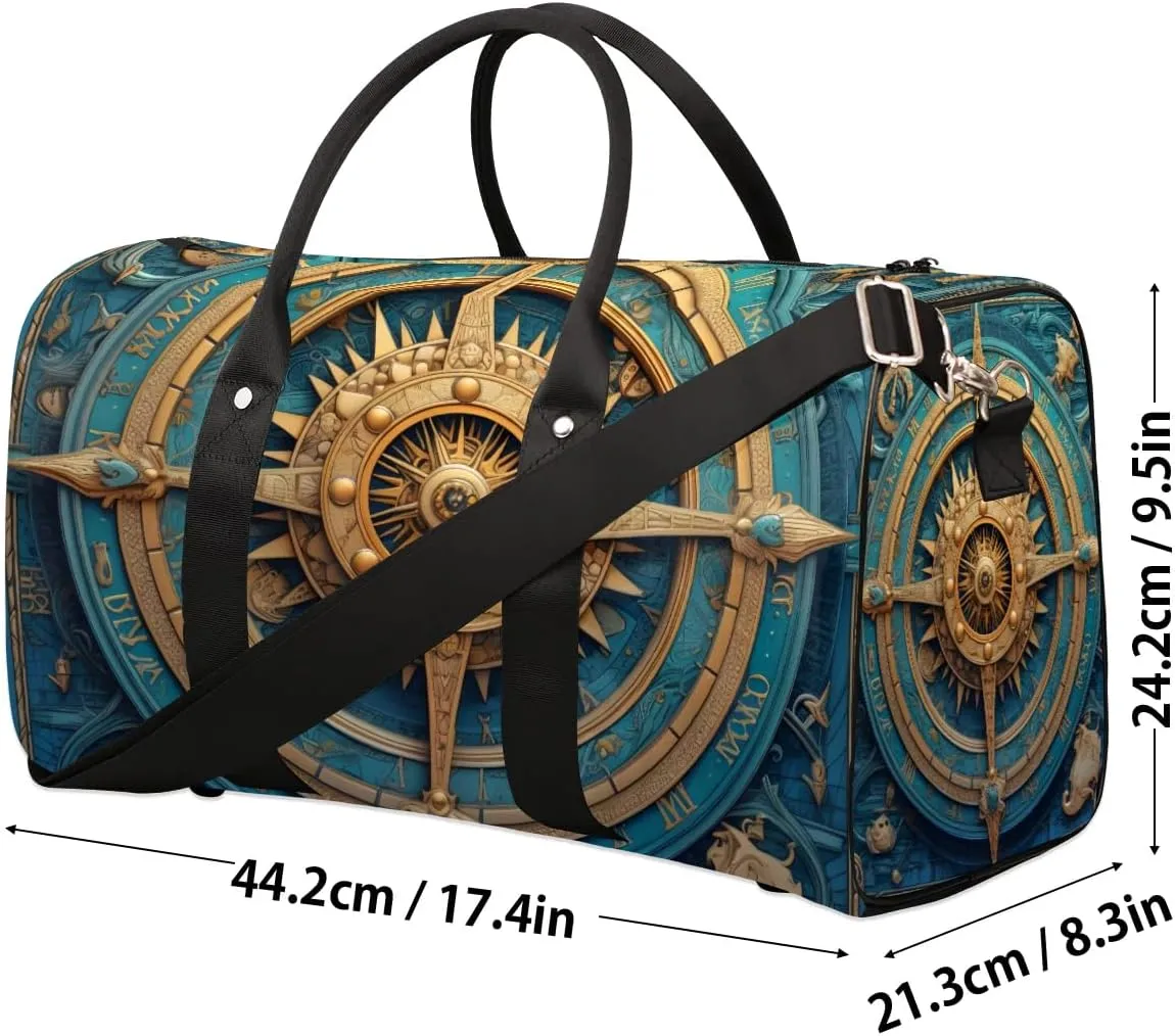 Compass Printed Travel Duffel Bag for Women Men Waterproof Foldable Overnight Weekender Bag Large Capacity Sports Gym Bag