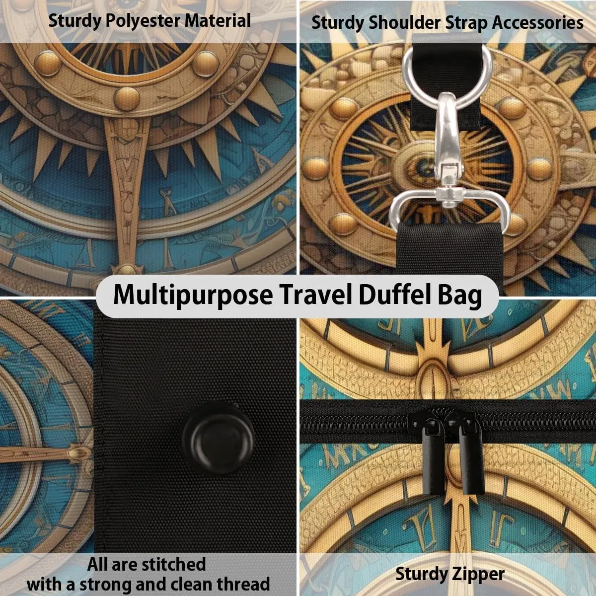 Compass Printed Travel Duffel Bag for Women Men Waterproof Foldable Overnight Weekender Bag Large Capacity Sports Gym Bag