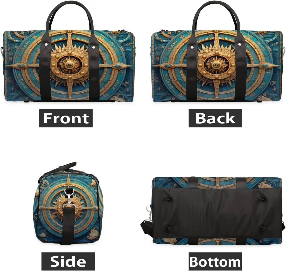 Compass Printed Travel Duffel Bag for Women Men Waterproof Foldable Overnight Weekender Bag Large Capacity Sports Gym Bag