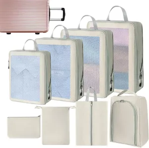Compression Packing Cubes - Set of 8 Compression Packing Bags | Waterproof Bags for Suitcase | Travel Compression Storage Bags | Moving House Organization Clothing Containers for Attic, Closets