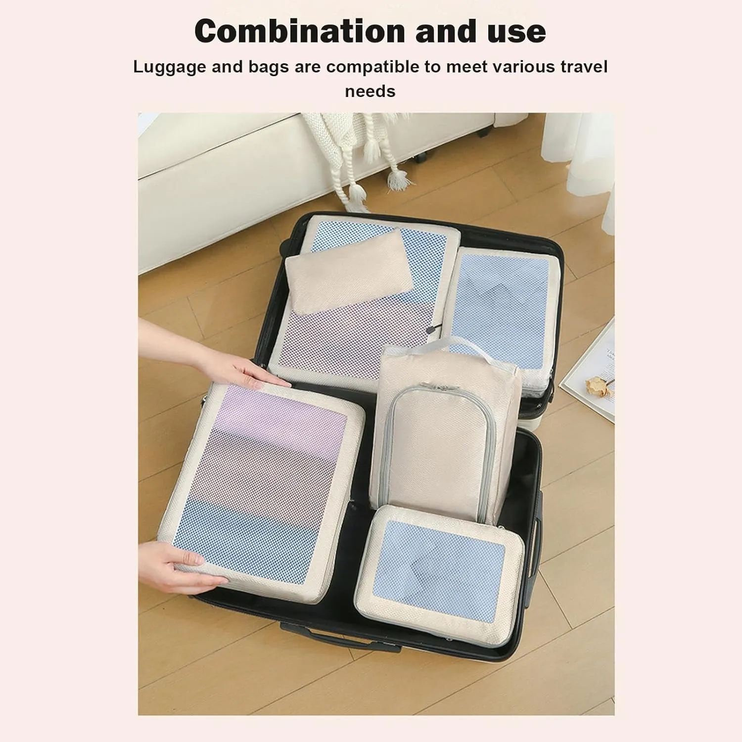 Compression Packing Cubes - Set of 8 Compression Packing Bags | Waterproof Bags for Suitcase | Travel Compression Storage Bags | Moving House Organization Clothing Containers for Attic, Closets