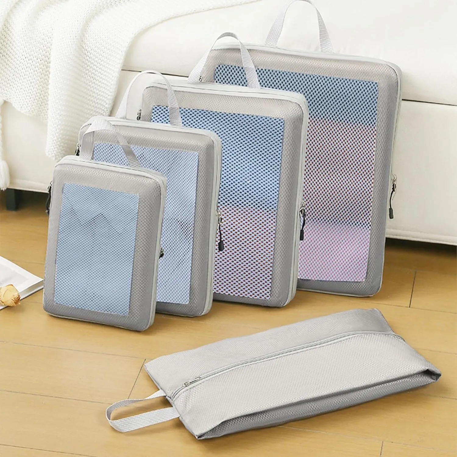 Compression Packing Cubes - Set of 8 Compression Packing Bags | Waterproof Bags for Suitcase | Travel Compression Storage Bags | Moving House Organization Clothing Containers for Attic, Closets
