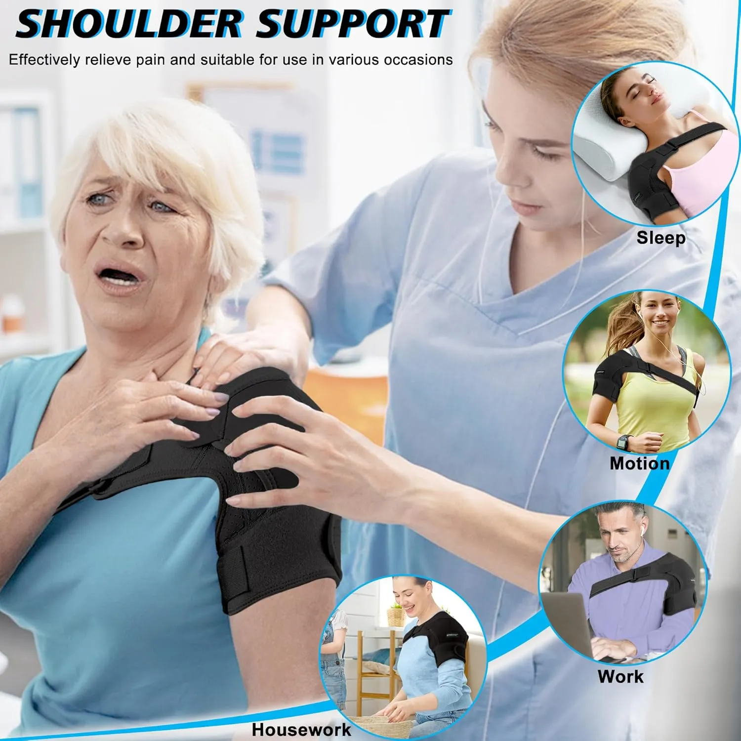 Compression Recovery Shoulder Brace Immobilizer for Torn Rotator Cuff,AC Joint Pain Relief,Dislocation,Arm Stability,Injuries,Tears,Adjustable Fit Supports for Men&Women(Black, Small)
