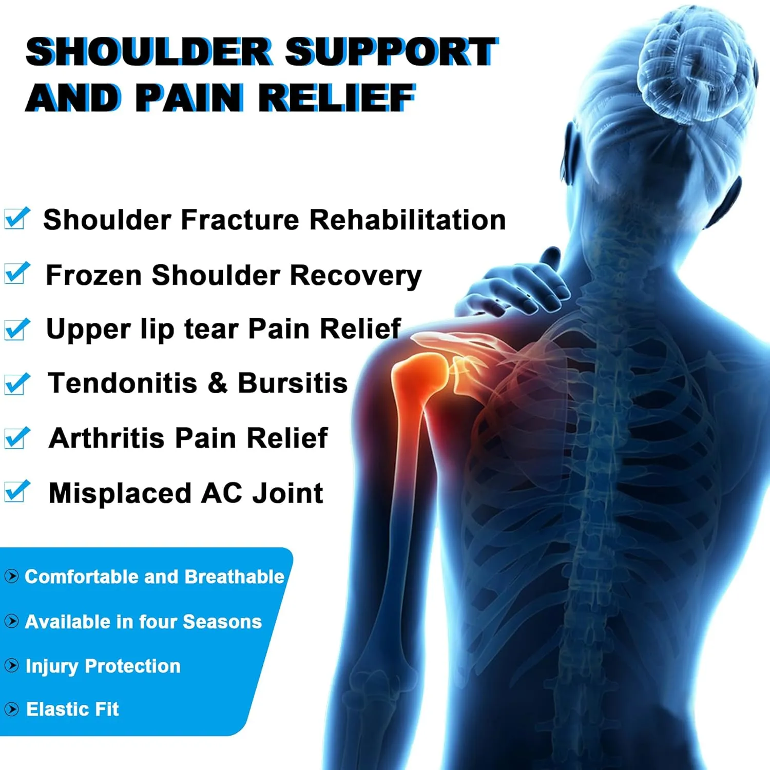 Compression Recovery Shoulder Brace Immobilizer for Torn Rotator Cuff,AC Joint Pain Relief,Dislocation,Arm Stability,Injuries,Tears,Adjustable Fit Supports for Men&Women(Black, Small)