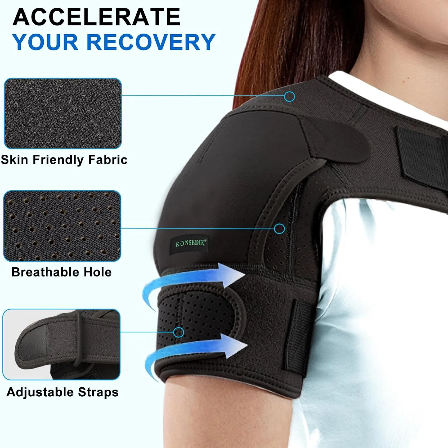 Compression Recovery Shoulder Brace Immobilizer for Torn Rotator Cuff,AC Joint Pain Relief,Dislocation,Arm Stability,Injuries,Tears,Adjustable Fit Supports for Men&Women(Black, Small)