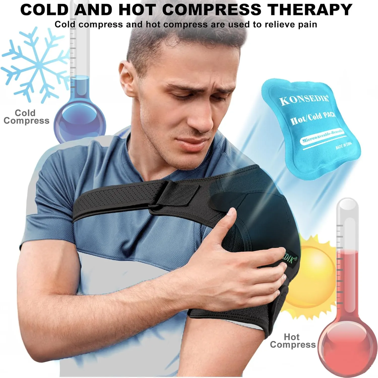 Compression Recovery Shoulder Brace Immobilizer for Torn Rotator Cuff,AC Joint Pain Relief,Dislocation,Arm Stability,Injuries,Tears,Adjustable Fit Supports for Men&Women(Black, Small)