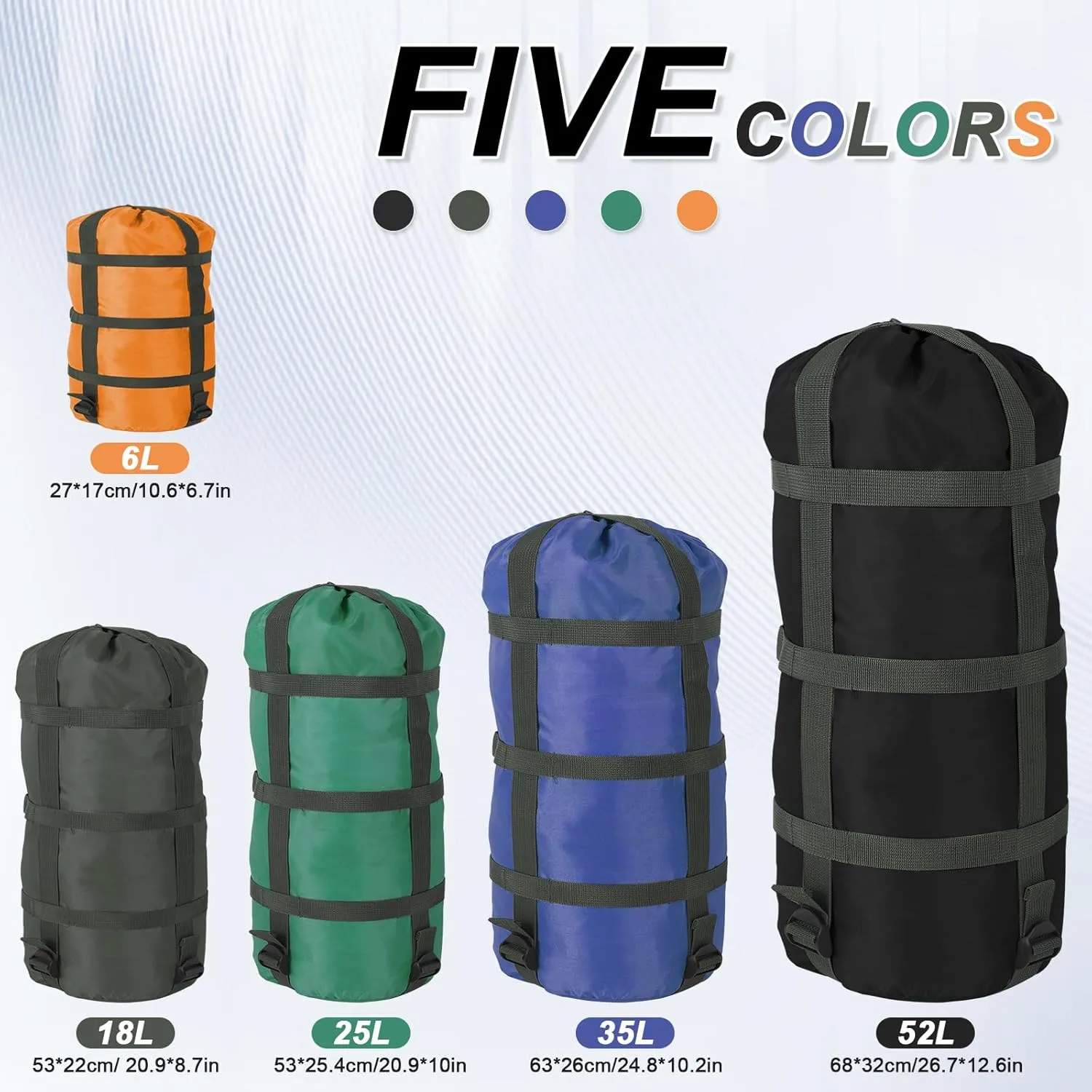 Compression Sack for Sleeping Bag Stuff Sack Adjustable Sleeping Bag Compression Stuff Sack 6L   15L  18L   30L   45L 52L Space Saving Gear for Backpacking Hiking Camping Outdoor and Travel Storage