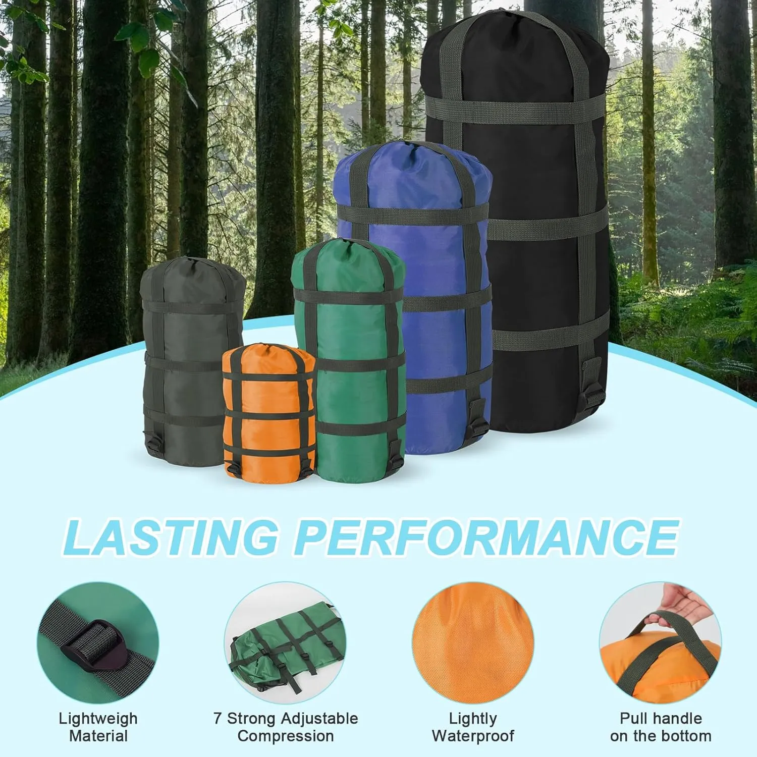 Compression Sack for Sleeping Bag Stuff Sack Adjustable Sleeping Bag Compression Stuff Sack 6L   15L  18L   30L   45L 52L Space Saving Gear for Backpacking Hiking Camping Outdoor and Travel Storage