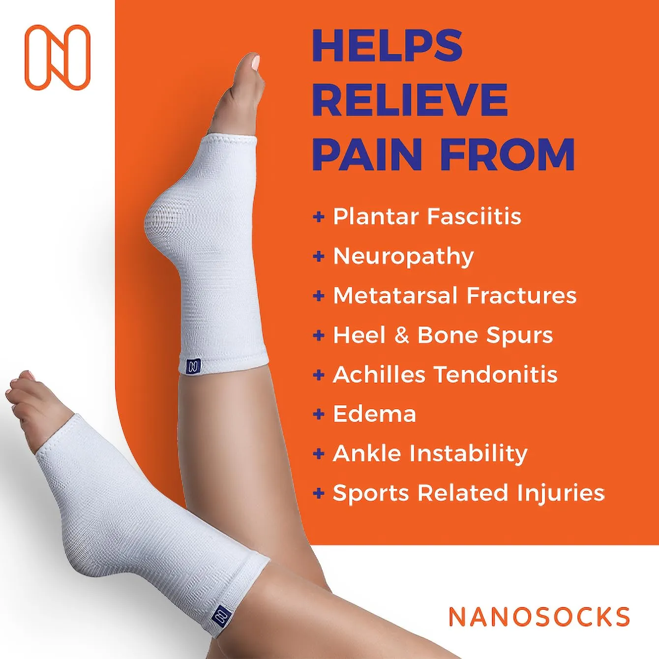 Compression Socks for Women & Men (1 Pair) - BEST Ankle Brace Support Sleeve for Neuropathy, Plantar Fasciitis, Diabetic Foot Nerve Pain Relief - Toeless (Large, White)