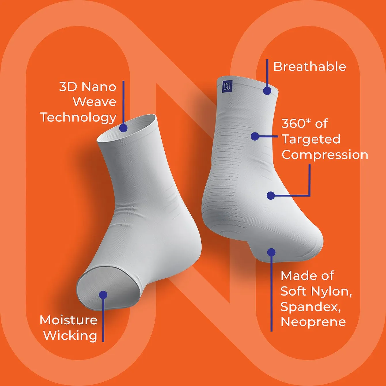 Compression Socks for Women & Men (1 Pair) - BEST Ankle Brace Support Sleeve for Neuropathy, Plantar Fasciitis, Diabetic Foot Nerve Pain Relief - Toeless (Large, White)