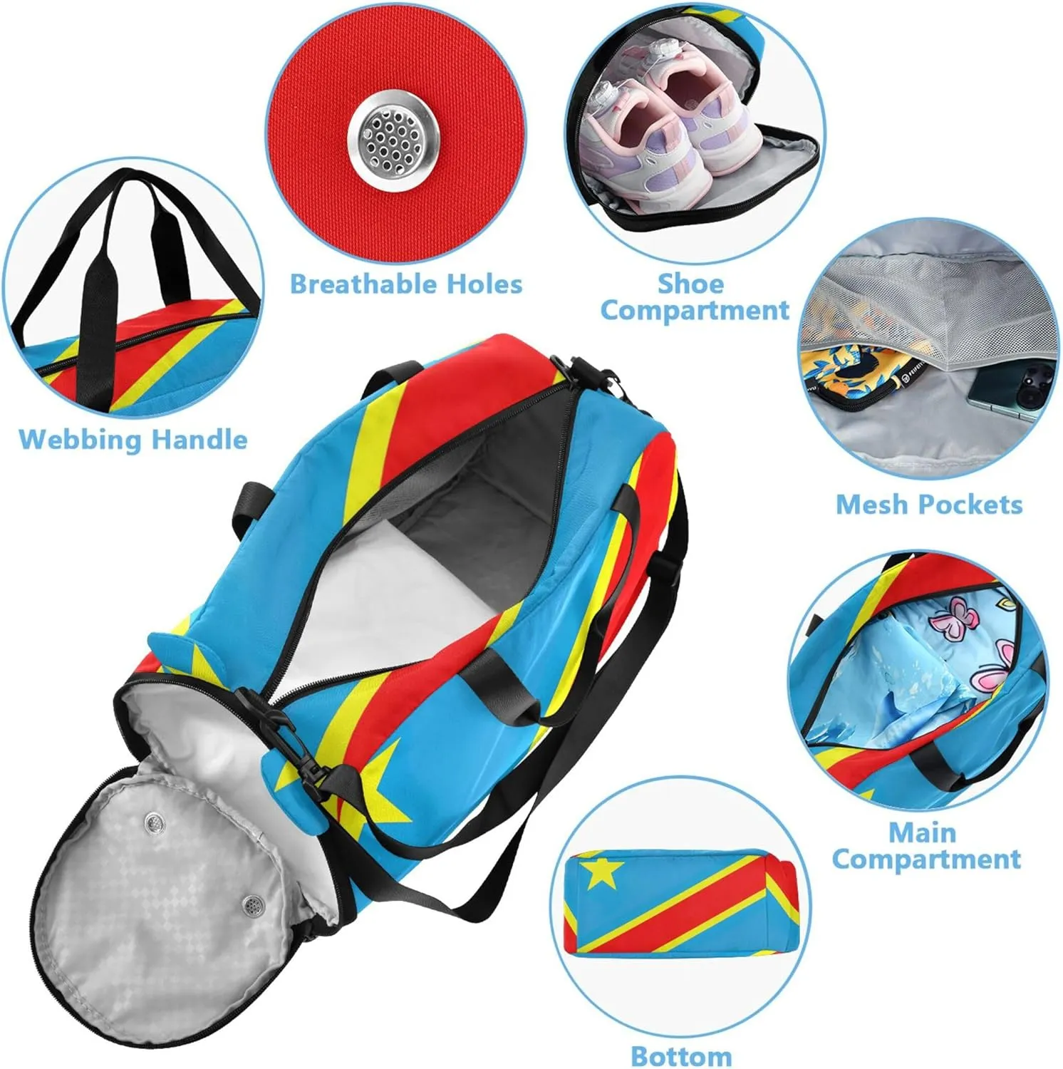 Congo Flag Travel Duffle Bags Girls Tote Overnight Weekender Duffel Shoe Compartment Carry on Duffel Bag Boys