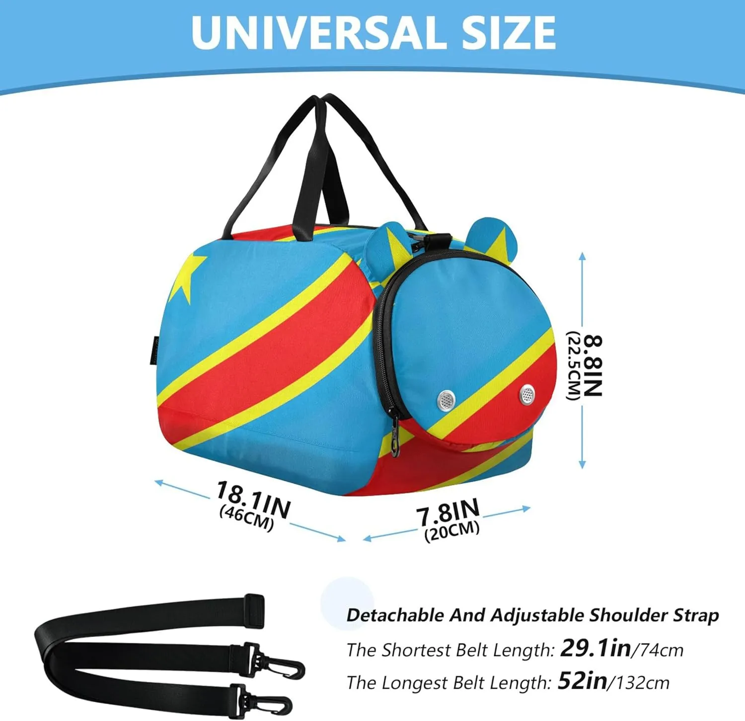 Congo Flag Travel Duffle Bags Girls Tote Overnight Weekender Duffel Shoe Compartment Carry on Duffel Bag Boys