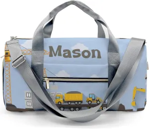 Construction Machinery Crane Personalized Duffel Bag,Custom Travel Gym Bag with Name,Waterproof Sports Overnight Bag with Shoe Compartment & Shoulder Strap