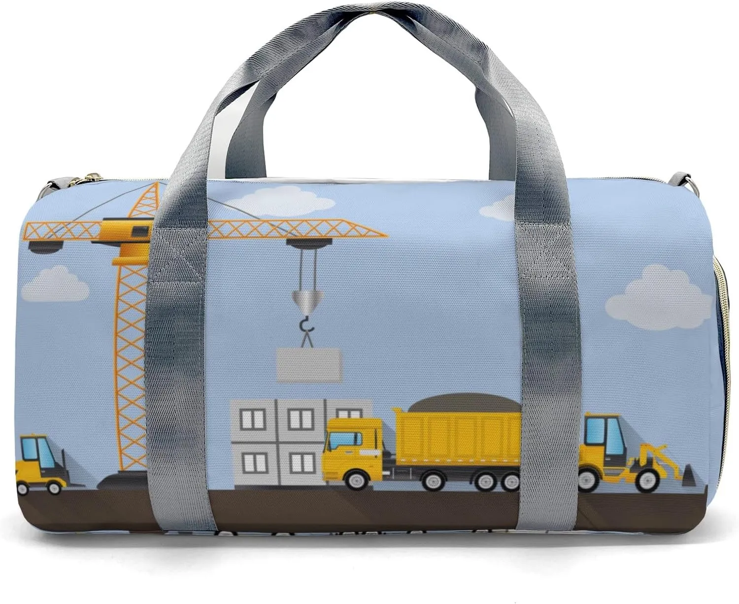 Construction Machinery Crane Personalized Duffel Bag,Custom Travel Gym Bag with Name,Waterproof Sports Overnight Bag with Shoe Compartment & Shoulder Strap