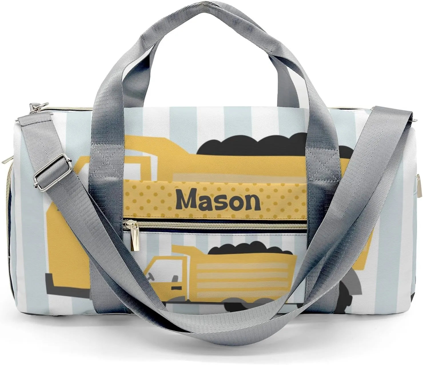 Construction Machinery Dots 1 Personalized Duffel Bag,Custom Travel Gym Bag with Name,Waterproof Sports Overnight Bag with Shoe Compartment & Shoulder Strap