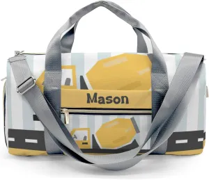 Construction Machinery Dots 2 Personalized Duffel Bag,Custom Travel Gym Bag with Name,Waterproof Sports Overnight Bag with Shoe Compartment & Shoulder Strap