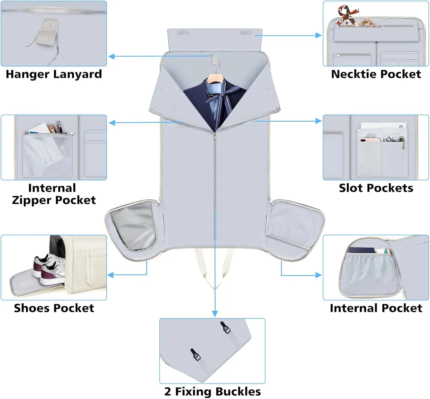 Convertible Garment Duffel Bags for Travel - Carry on Garment Bag with Toiletry Bag Storage Bag Large Travel Duffel Bag 2 in 1 Hanging Suit Bag Weekender Bag for Men Women 3pcs Set