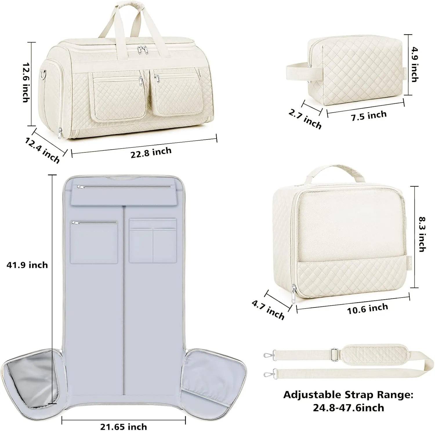 Convertible Garment Duffel Bags for Travel - Carry on Garment Bag with Toiletry Bag Storage Bag Large Travel Duffel Bag 2 in 1 Hanging Suit Bag Weekender Bag for Men Women 3pcs Set