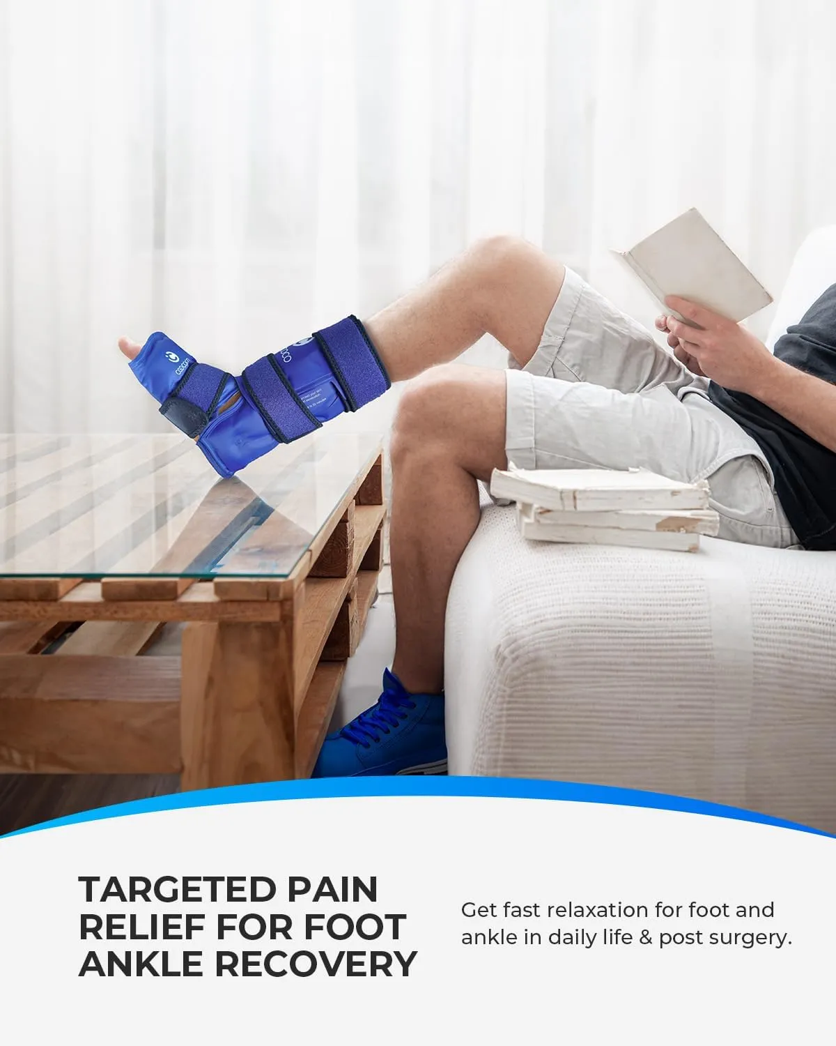 CooCoCo Large Ankle Ice Pack Wrap for Plantar Fasciitis Relief, Reusable Gel Cold Packs for Achilles Tendonitis, Sprained Ankles and Heels, Foot Pain Relief, Hot & Cold Therapy, 1 Pack