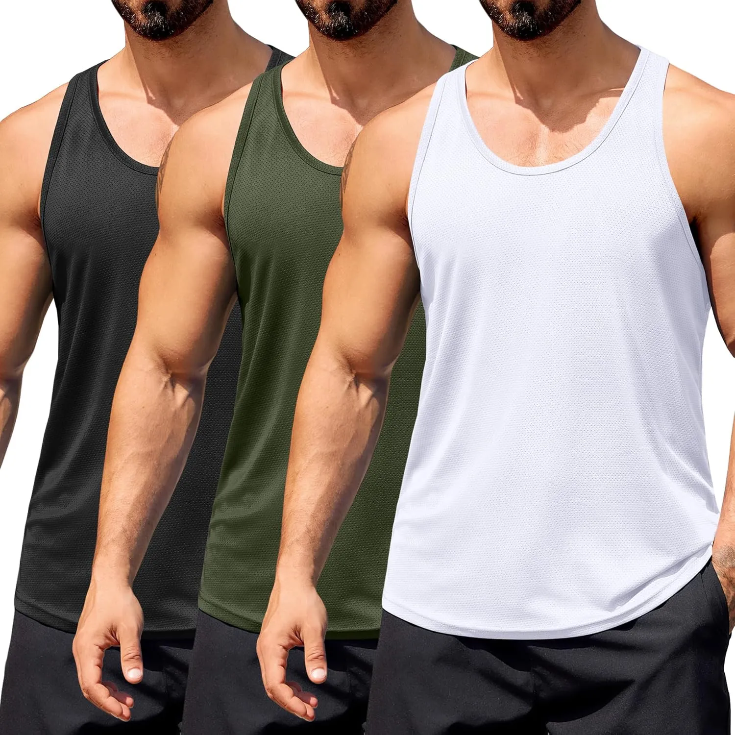 COOFANDY Men's 3 Pack Workout Tank Tops Quick Dry Gym Sleeveless Muscle T Shirts Y Back Athlectic Tank Bodybuilding Top