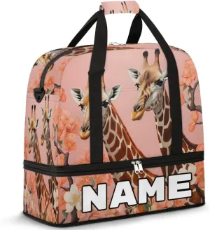 Cool Animal Giraffe Custom Foldable Duffle Bag with Shoes Compartment Personalized Large Capacity Waterproof Travel Weekender Bag Overnight Bag for Sports Gym
