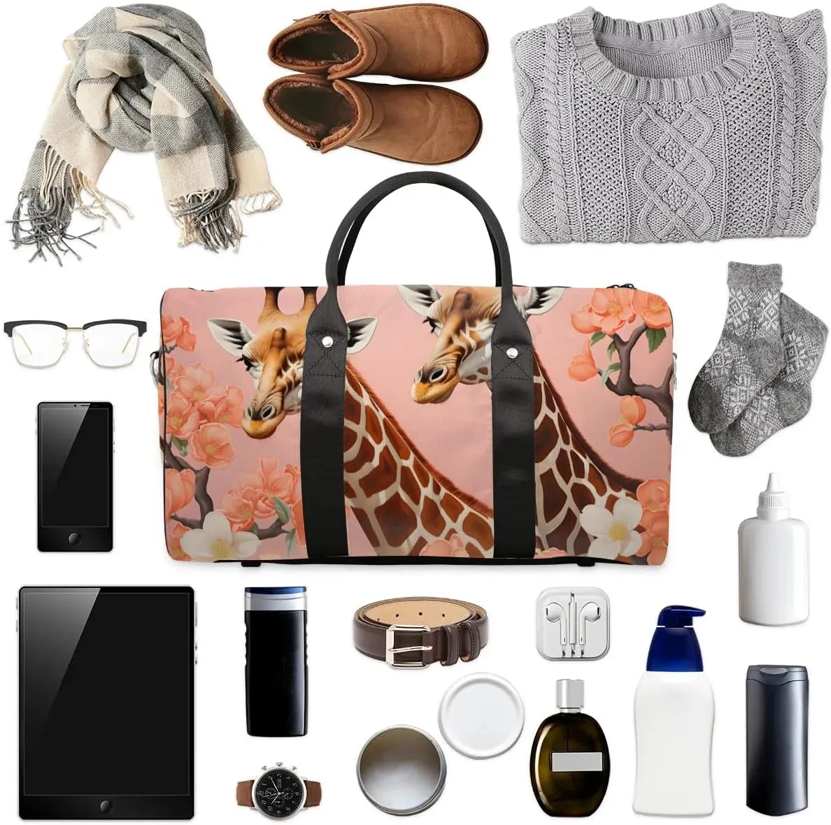 Cool Animal Giraffe Travel Duffel Bag for Women Men Waterproof Foldable Overnight Weekender Bag Large Capacity Sports Gym Bag