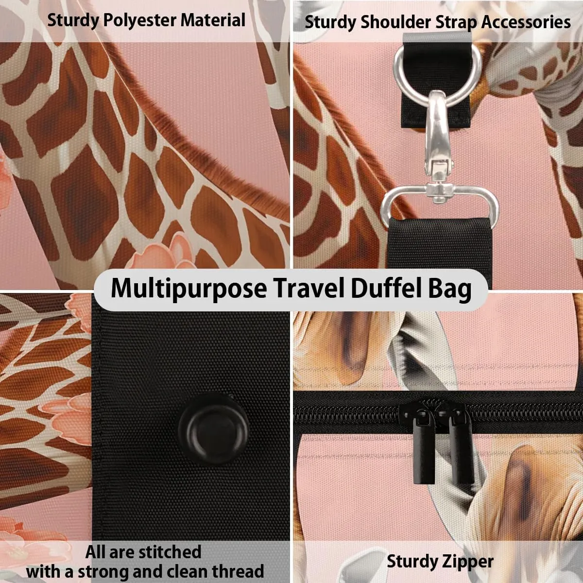 Cool Animal Giraffe Travel Duffel Bag for Women Men Waterproof Foldable Overnight Weekender Bag Large Capacity Sports Gym Bag
