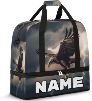 Cool Eagles Custom Foldable Duffle Bag with Shoes Compartment Personalized Large Capacity Waterproof Travel Weekender Bag Overnight Bag for Sports Gym
