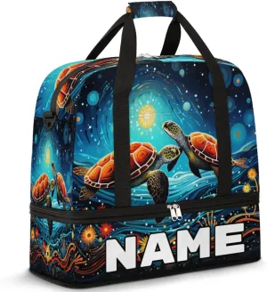 Cool Galaxy Turtle Custom Foldable Duffle Bag with Shoes Compartment Personalized Large Capacity Waterproof Travel Weekender Bag Overnight Bag for Sports Gym