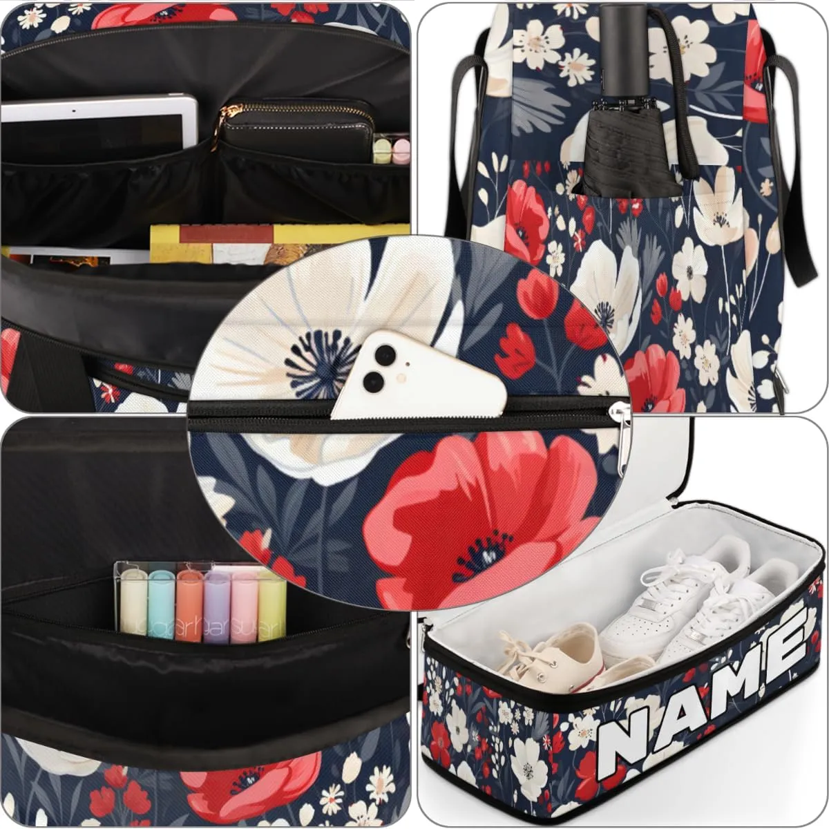 Cool Red Poppy Custom Foldable Duffle Bag with Shoes Compartment Personalized Large Capacity Waterproof Travel Weekender Bag Overnight Bag for Sports Gym