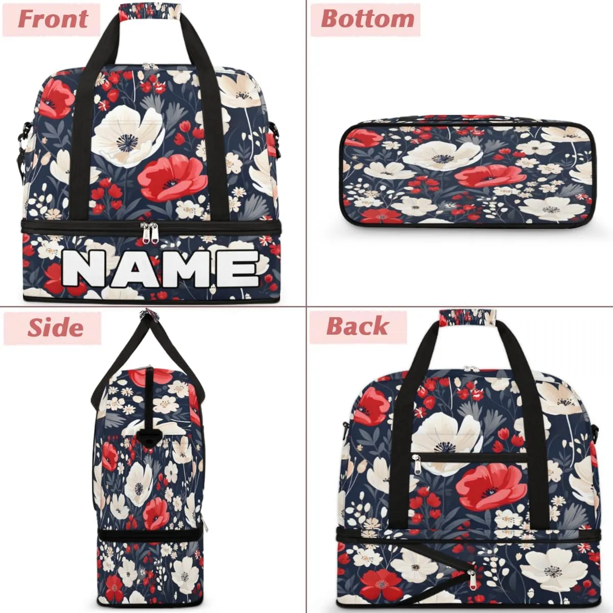 Cool Red Poppy Custom Foldable Duffle Bag with Shoes Compartment Personalized Large Capacity Waterproof Travel Weekender Bag Overnight Bag for Sports Gym