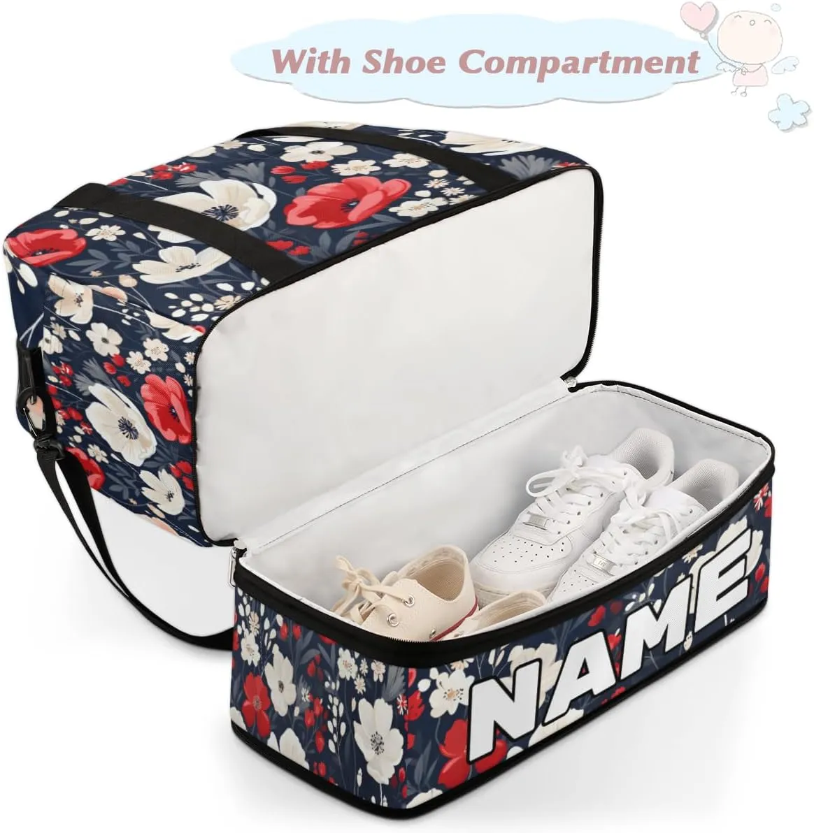 Cool Red Poppy Custom Foldable Duffle Bag with Shoes Compartment Personalized Large Capacity Waterproof Travel Weekender Bag Overnight Bag for Sports Gym