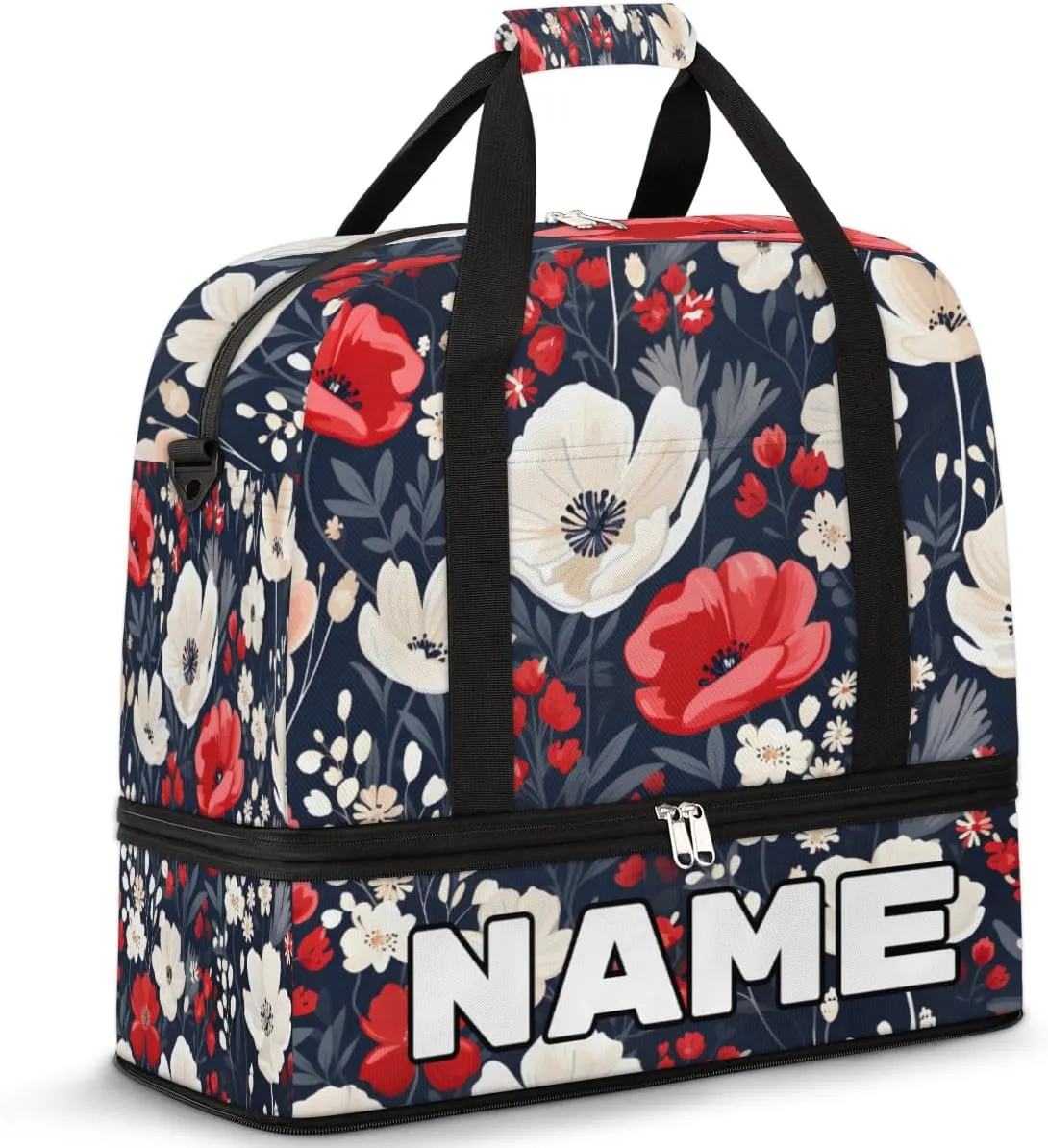 Cool Red Poppy Custom Foldable Duffle Bag with Shoes Compartment Personalized Large Capacity Waterproof Travel Weekender Bag Overnight Bag for Sports Gym