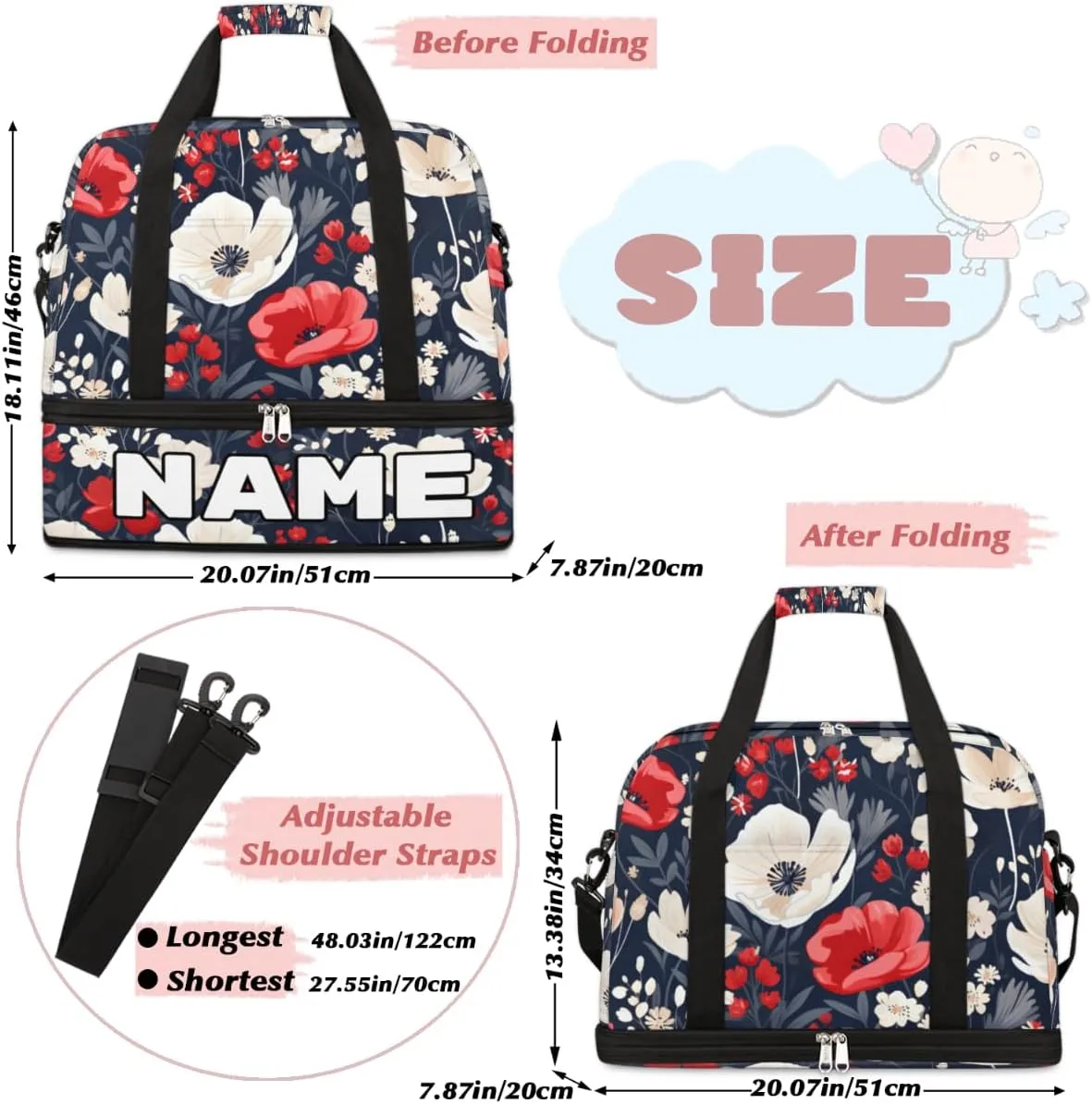 Cool Red Poppy Custom Foldable Duffle Bag with Shoes Compartment Personalized Large Capacity Waterproof Travel Weekender Bag Overnight Bag for Sports Gym