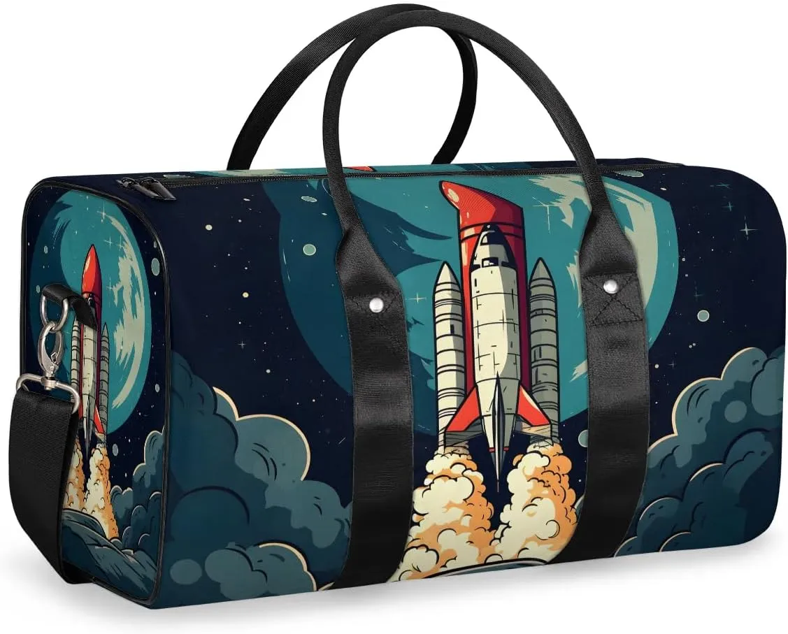Cool Rocket Galaxy Travel Duffel Bag for Women Men Waterproof Foldable Overnight Weekender Bag Large Capacity Sports Gym Bag
