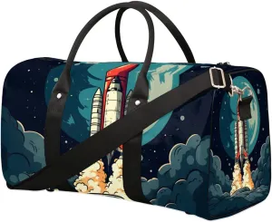 Cool Rocket Galaxy Travel Duffel Bag for Women Men Waterproof Foldable Overnight Weekender Bag Large Capacity Sports Gym Bag