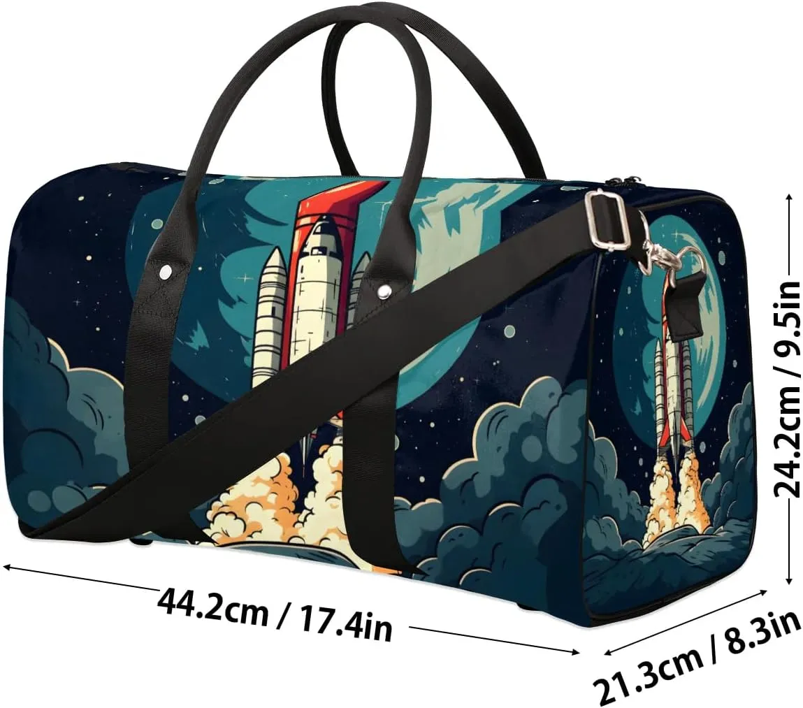 Cool Rocket Galaxy Travel Duffel Bag for Women Men Waterproof Foldable Overnight Weekender Bag Large Capacity Sports Gym Bag