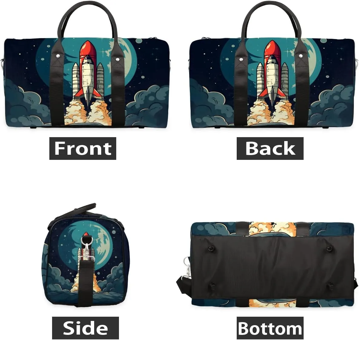 Cool Rocket Galaxy Travel Duffel Bag for Women Men Waterproof Foldable Overnight Weekender Bag Large Capacity Sports Gym Bag