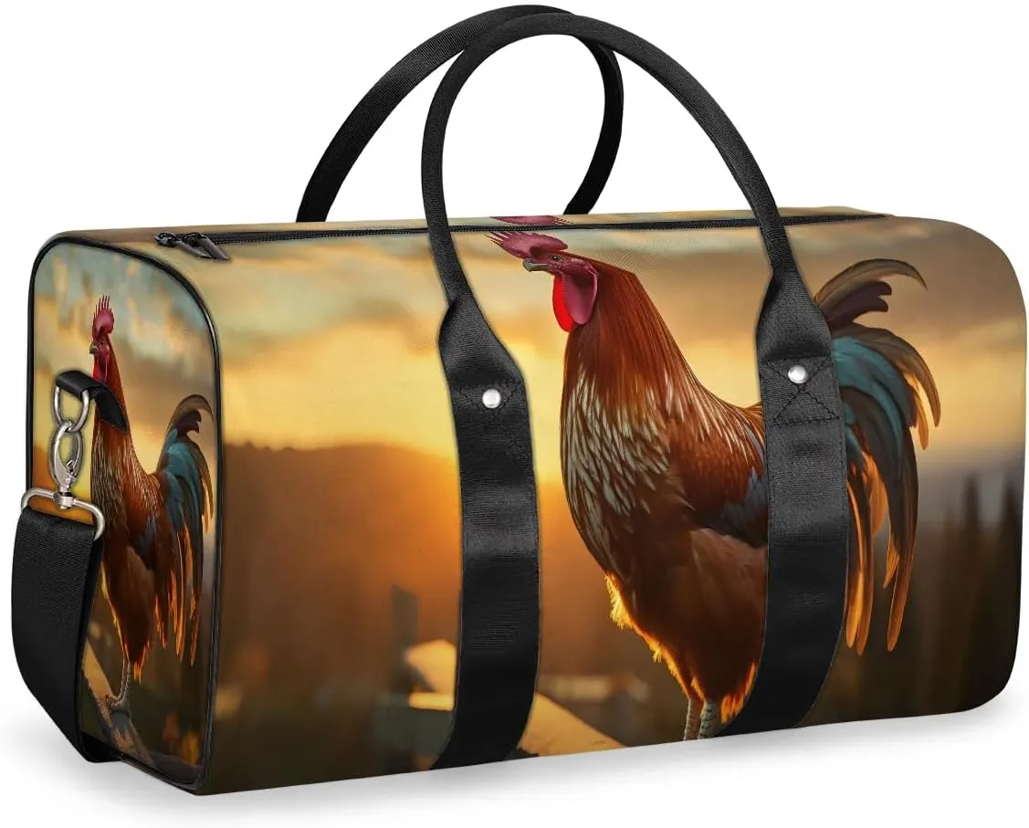 Cool Rooster Print Travel Duffel Bag for Women Men Waterproof Foldable Overnight Weekender Bag Large Capacity Sports Gym Bag