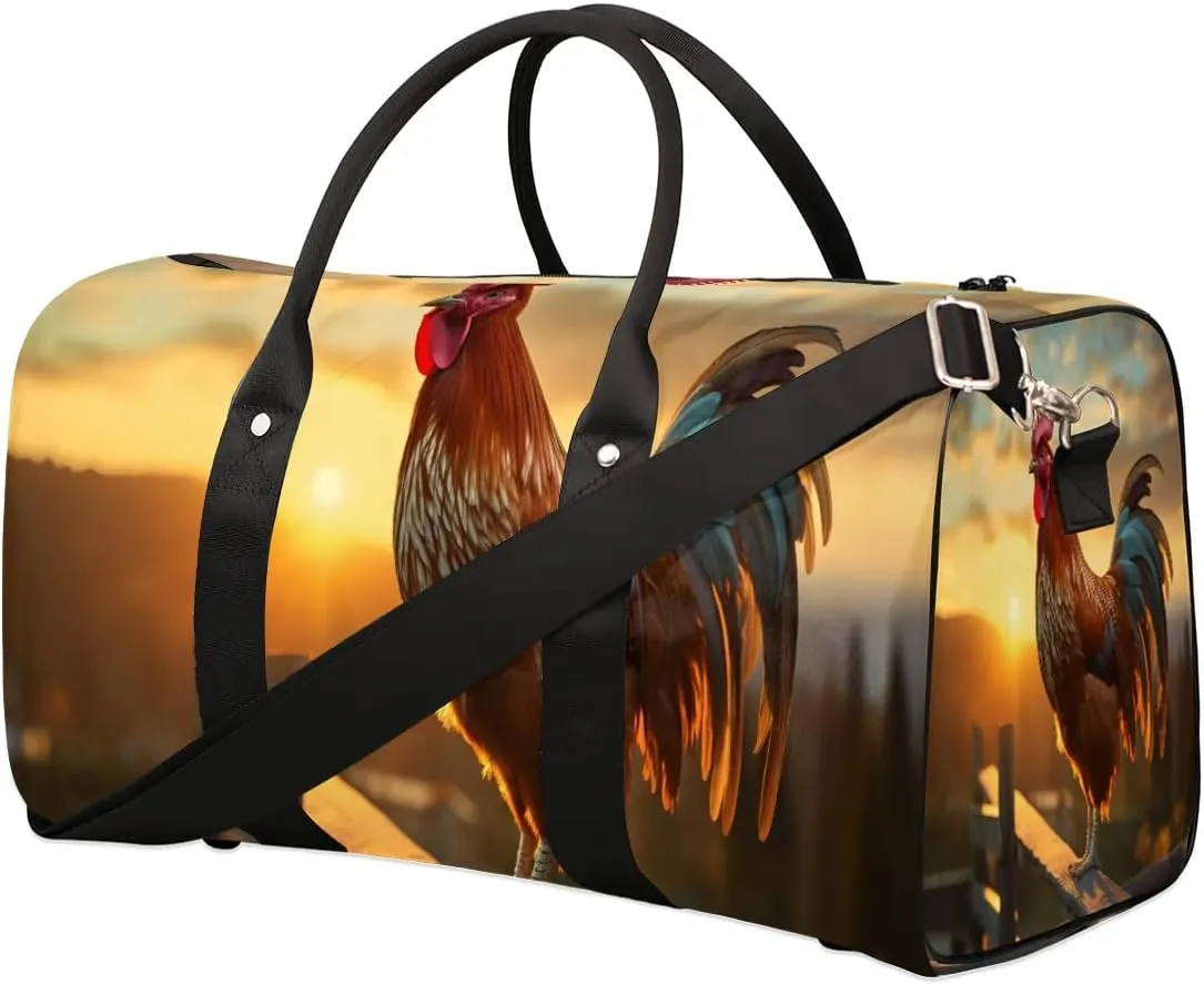 Cool Rooster Print Travel Duffel Bag for Women Men Waterproof Foldable Overnight Weekender Bag Large Capacity Sports Gym Bag