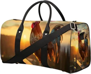 Cool Rooster Print Travel Duffel Bag for Women Men Waterproof Foldable Overnight Weekender Bag Large Capacity Sports Gym Bag