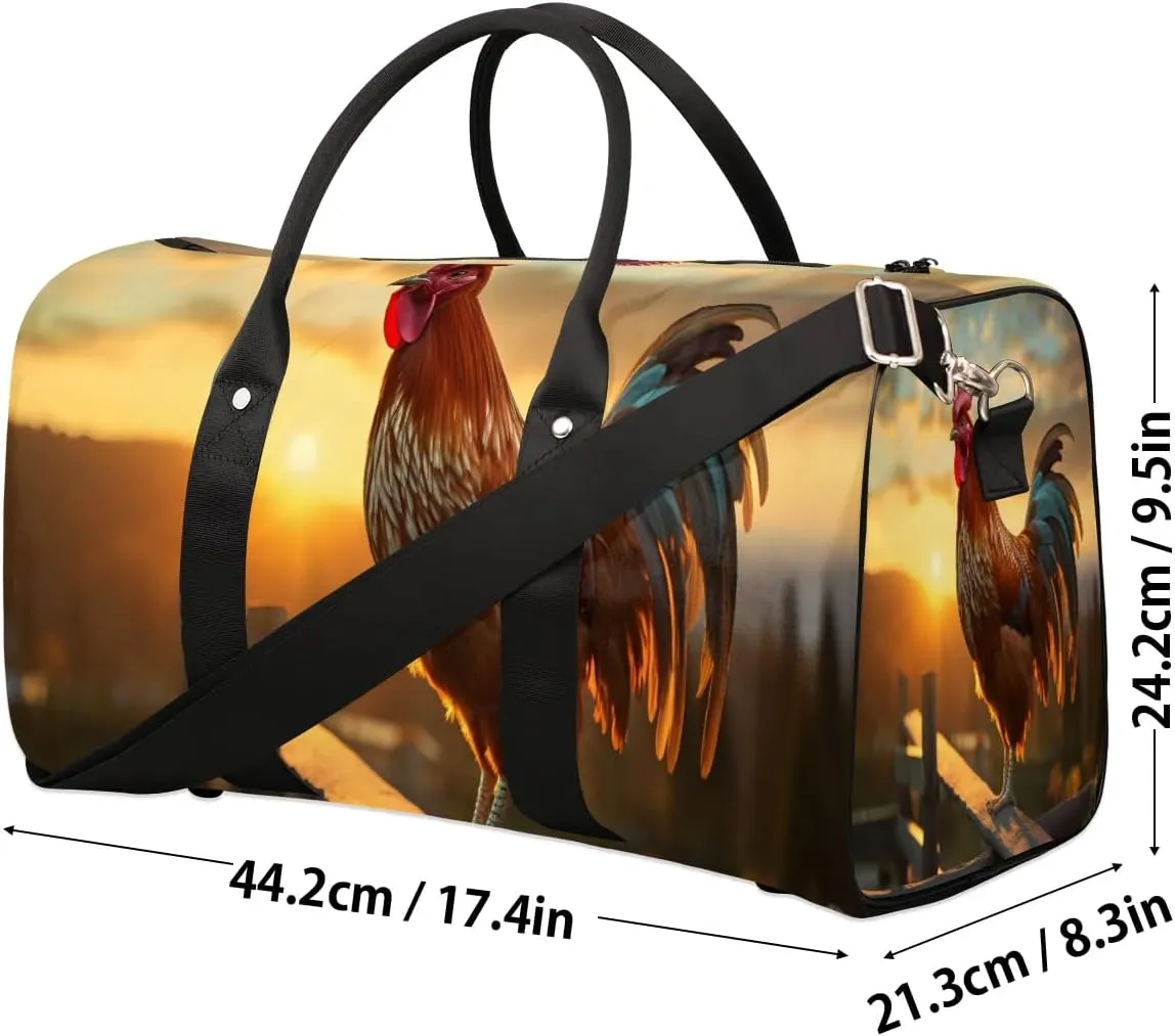 Cool Rooster Print Travel Duffel Bag for Women Men Waterproof Foldable Overnight Weekender Bag Large Capacity Sports Gym Bag