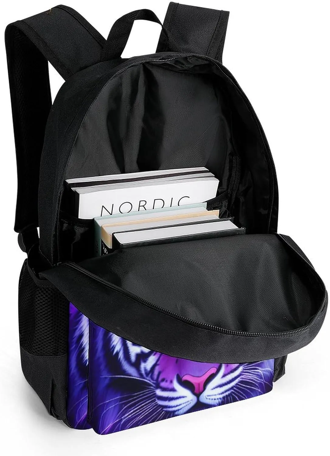 Cool Tiger Head Fire Surreal Style Art Daypack Lightweight Multipurpose Anti-Theft Shoulder Bag Large Capacity Laptop Book Bag Rucksack With Adjustable Shoulder Straps