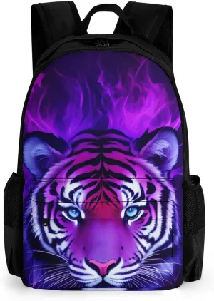 Cool Tiger Head Fire Surreal Style Art Daypack Lightweight Multipurpose Anti-Theft Shoulder Bag Large Capacity Laptop Book Bag Rucksack With Adjustable Shoulder Straps