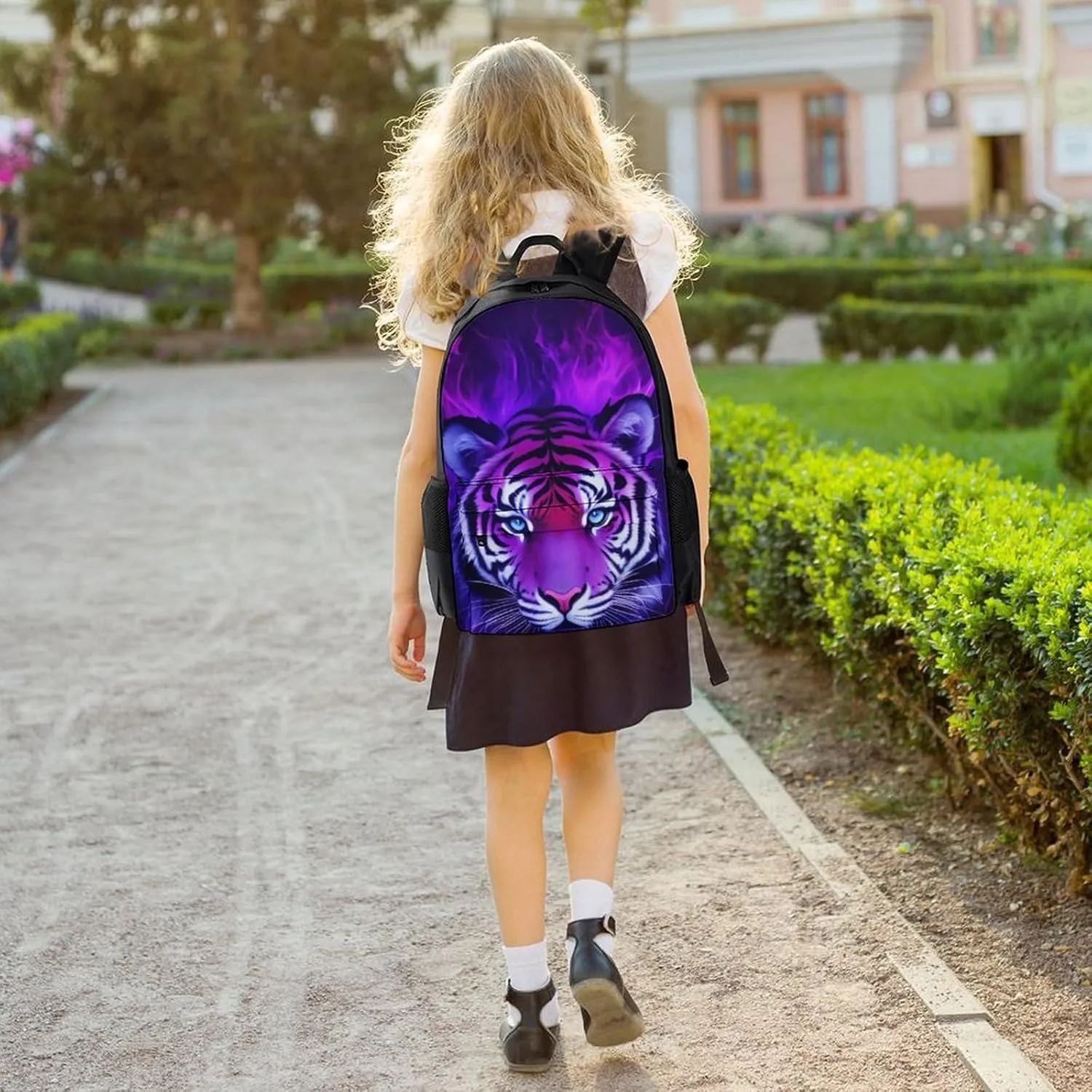 Cool Tiger Head Fire Surreal Style Art Daypack Lightweight Multipurpose Anti-Theft Shoulder Bag Large Capacity Laptop Book Bag Rucksack With Adjustable Shoulder Straps