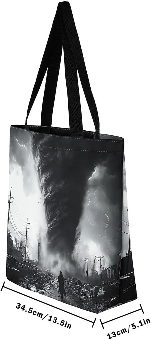 Cool Tornado Handbag Natural Disaster Canvas Tote Bag 3D Tornado Storm Horror Theme Bag