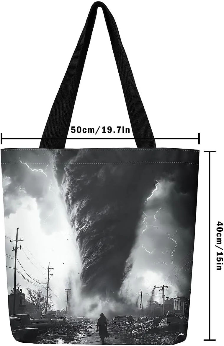 Cool Tornado Handbag Natural Disaster Canvas Tote Bag 3D Tornado Storm Horror Theme Bag