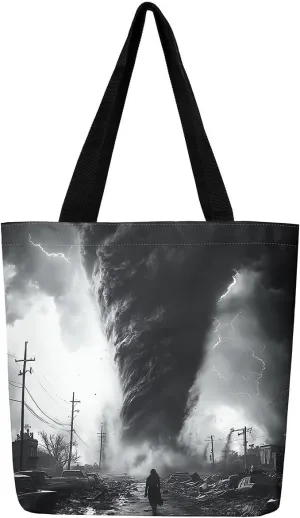 Cool Tornado Handbag Natural Disaster Canvas Tote Bag 3D Tornado Storm Horror Theme Bag