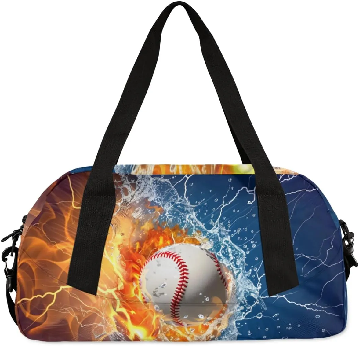 Cool Water Fire Lightning Baseball Custom Name Kids Duffle Bag for Boys, Personalized Sports Gym Duffel Lightweight Water Resistant Foldable Sports Gym Bag Weekender Overnight Sleepover Carry On Bag